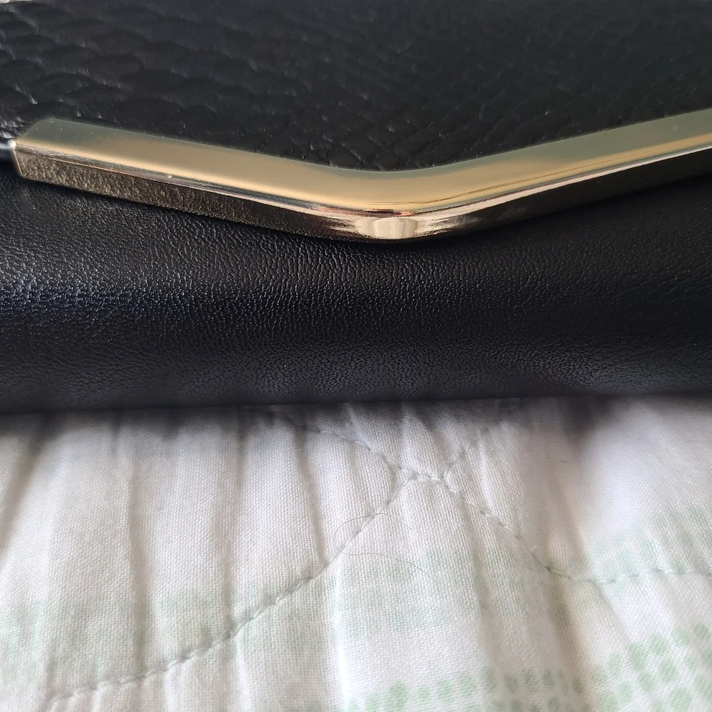 Art deco gold trimmed envelope black clutch organizer wallet